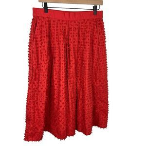 J. Crew A-Line midi red skirt size 10 pleated clip dot textured